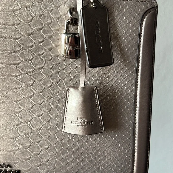 Coach Zoe Platinum Python Embossed Leather Tote/Satchel Bag w/Lock Detail - Picture 3 of 10